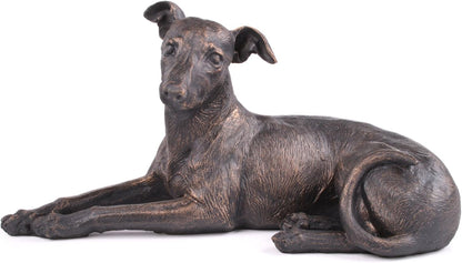 Greyhound Dog Painted Bronze Resin Sculpture Laying Down