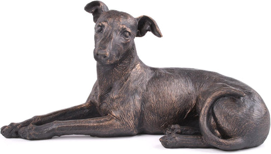 Greyhound Dog Painted Bronze Resin Sculpture Laying Down