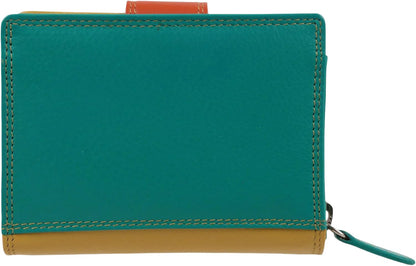 Leather Compact Purse Tab Closure In Pacific Colours