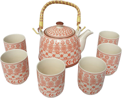 Ceramic Teapot & 6 Cups Set Herbal Tea Pot Set With Strainer