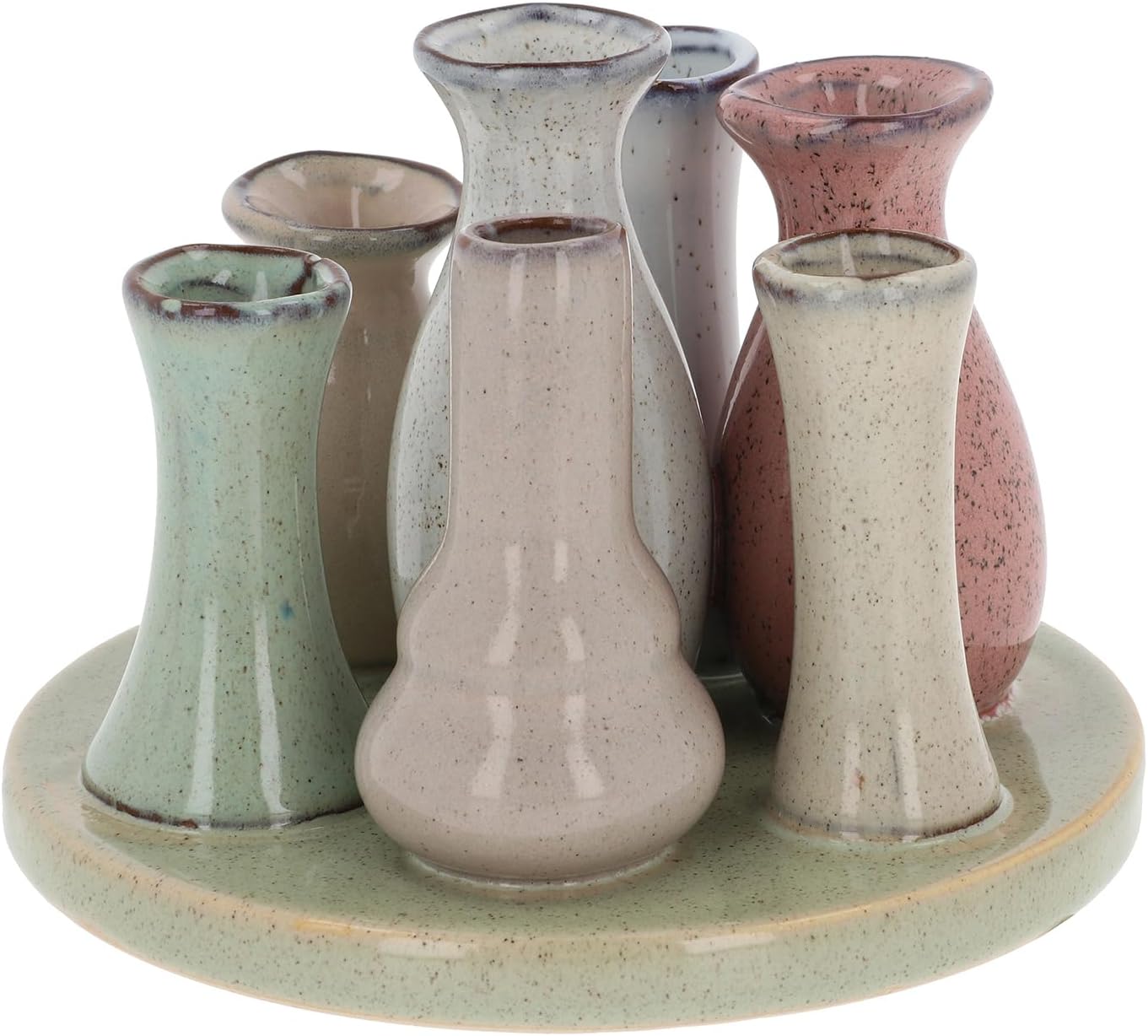Petite Pottery Pastel Tones Mini Collection of 7 Vases Great for Single Flowers, Dried Arrangements and More