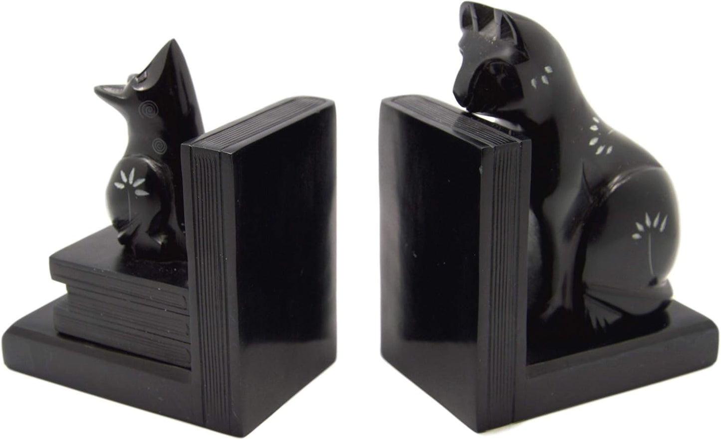Cat And Mouse Stone Bookends In Black