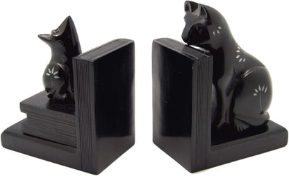 Cat And Mouse Stone Bookends In Black