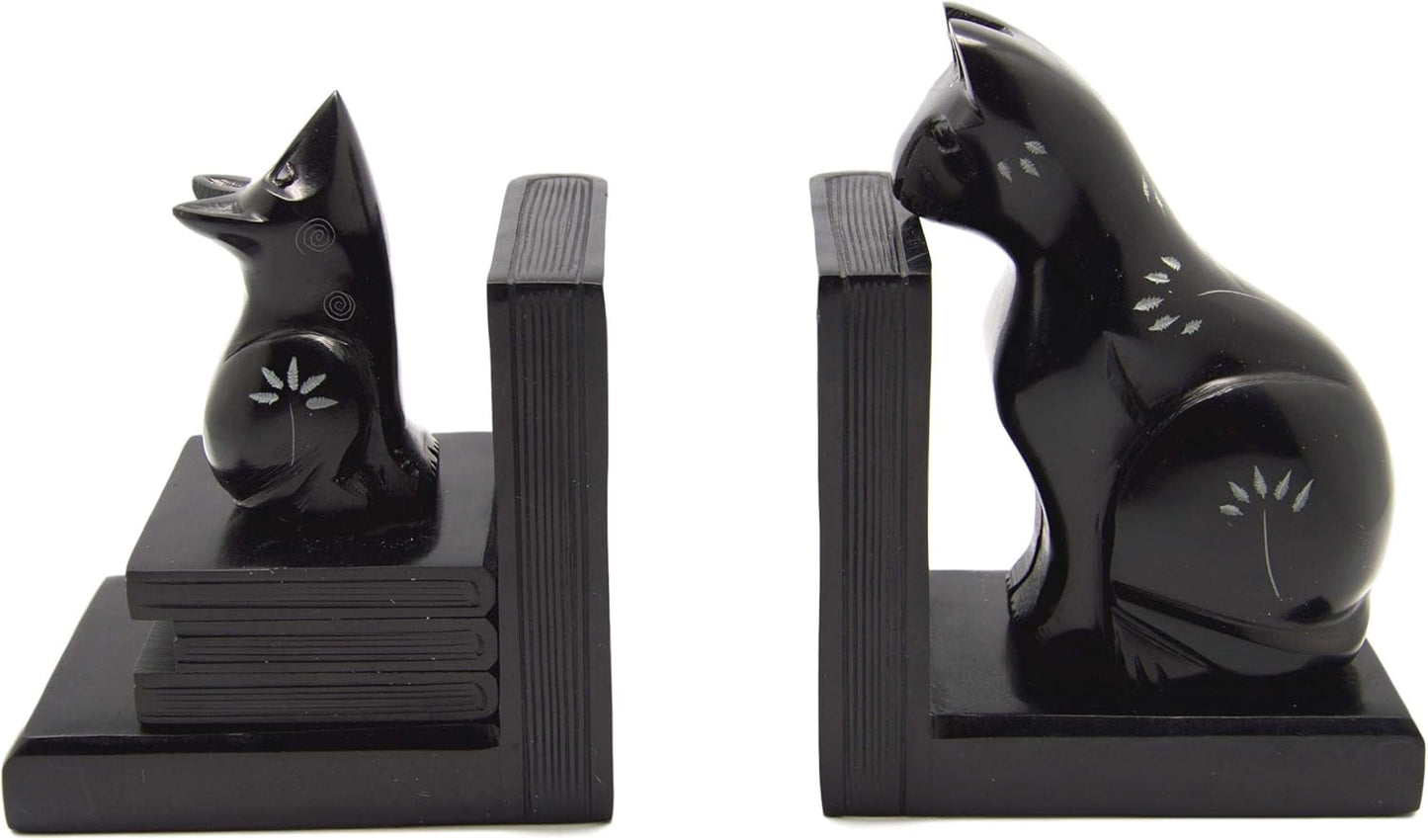 Cat And Mouse Stone Bookends In Black