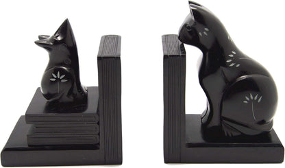 Cat And Mouse Stone Bookends In Black