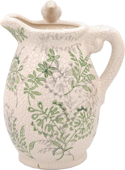 Song Bird Flower Jug Vintage Style Crackle Glaze Finish