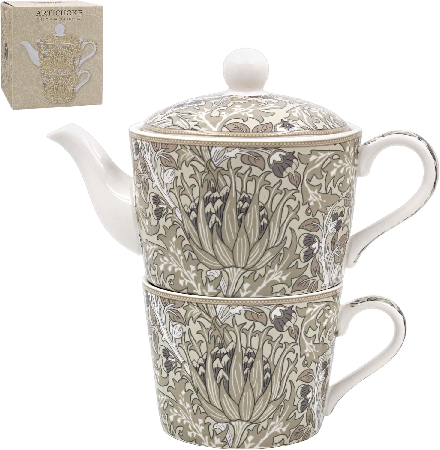 Teapot and mug set with floral design on a white background