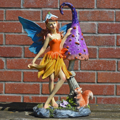 Fairy Mushroom & Squirrel Indoor Outdoor Décor Sculpture Fairy Pixie Gnome Fantasy