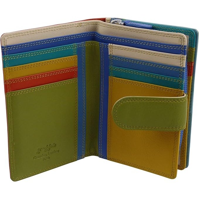 Leather Flap Over Tab Purse Cards & Cash Multicoloured Pacific