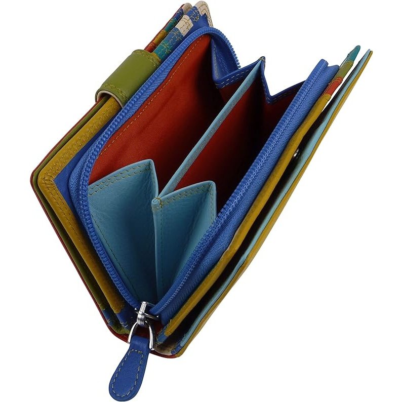 Leather Flap Over Tab Purse Cards & Cash Multicoloured Pacific