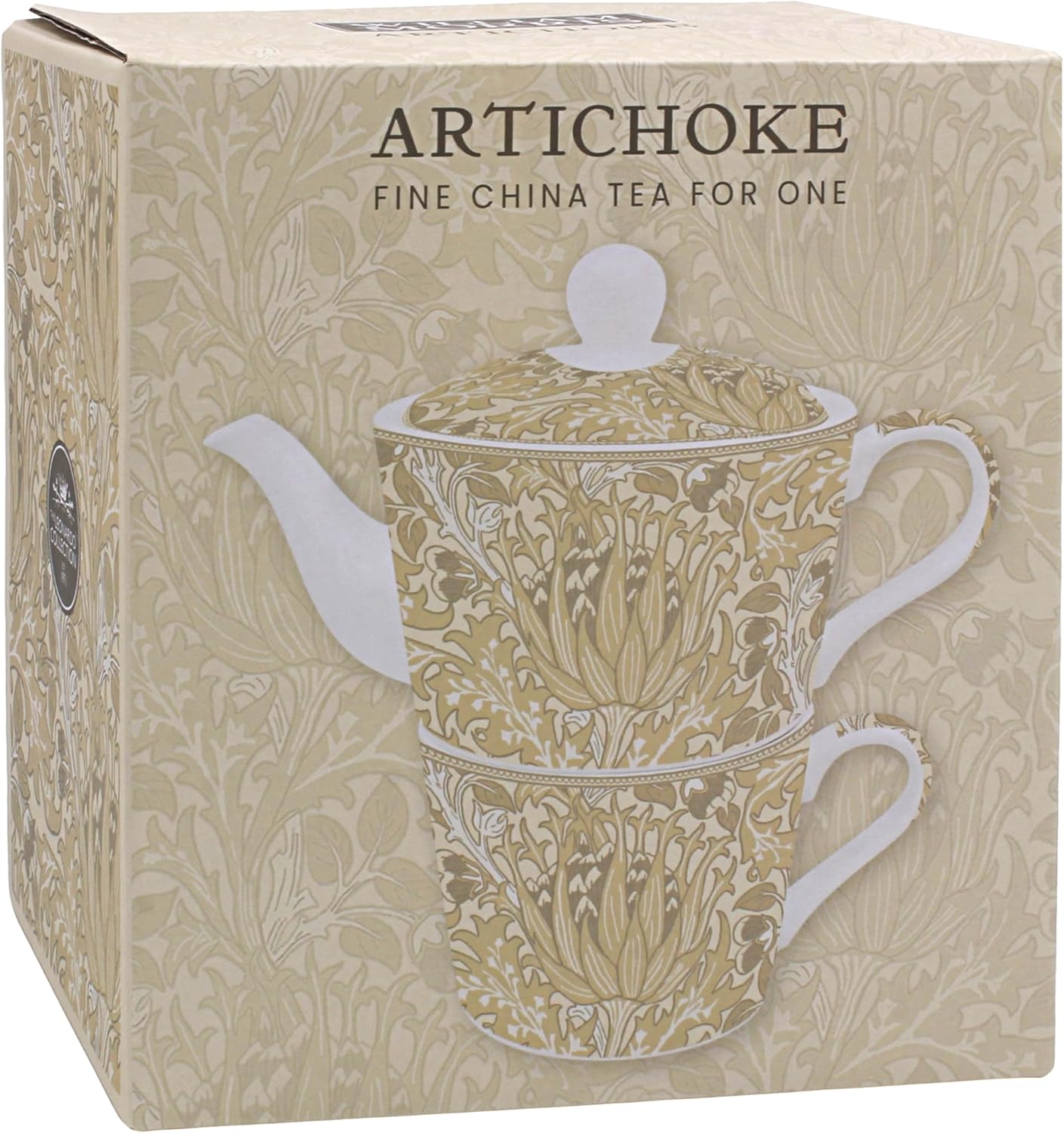 Box of Artichoke fine china tea for one with a decorative teapot design.