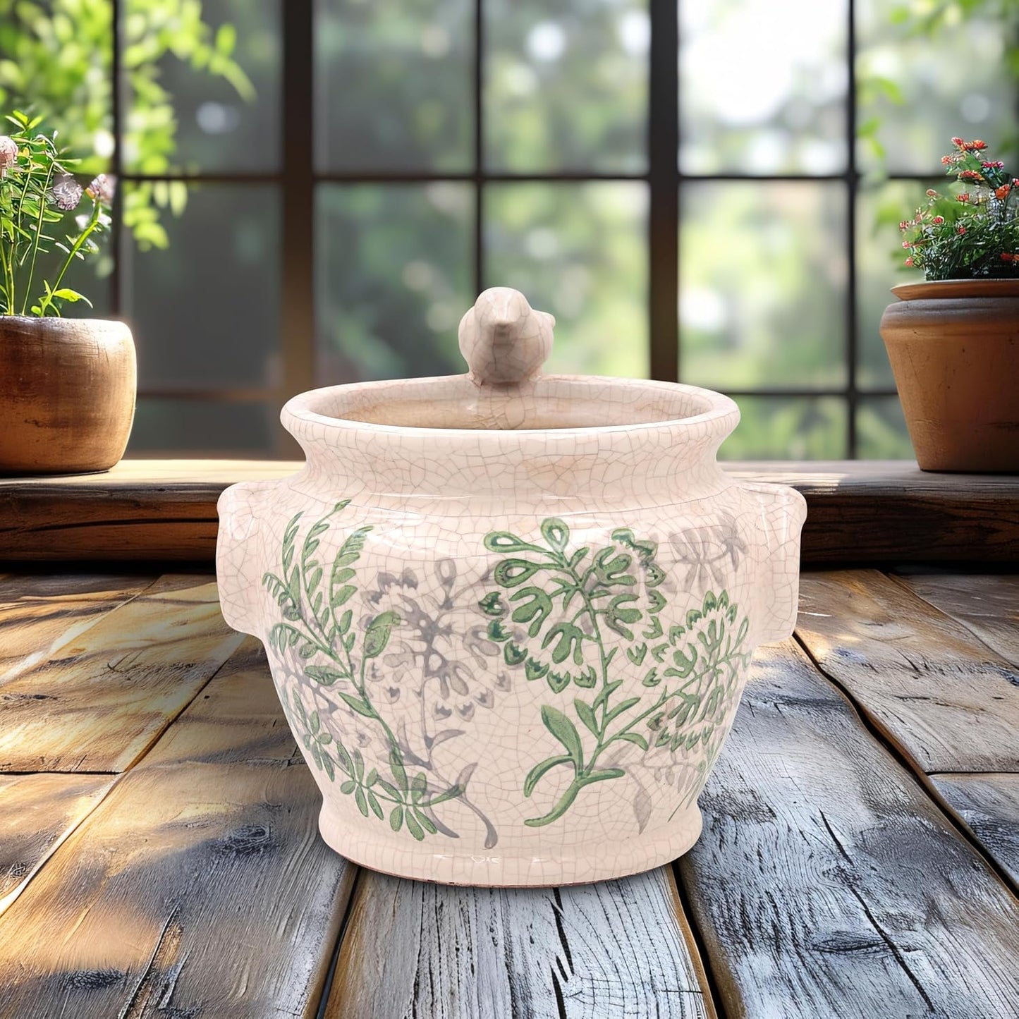 Song Bird Bowl Small Vintage Style Crackle Glaze Finish