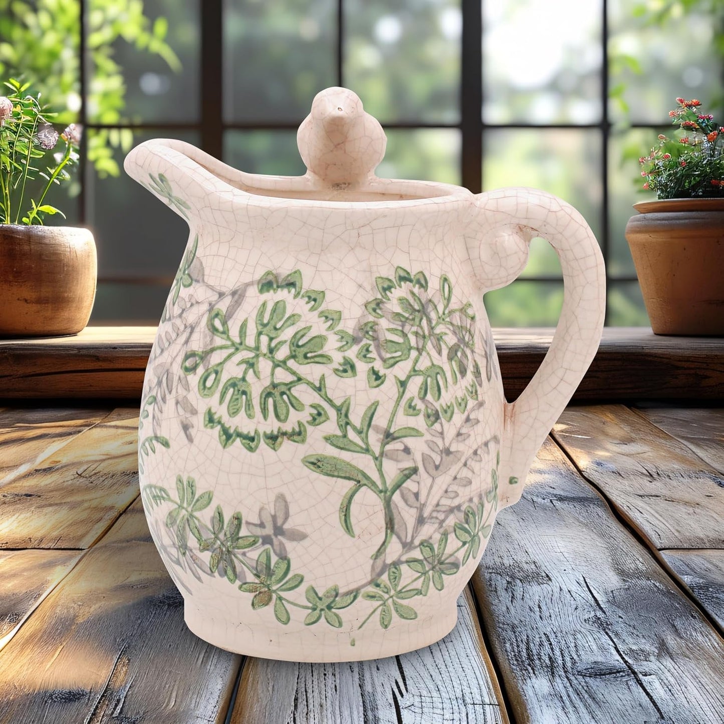 Song Bird Small Flower Jug Vintage Style Crackle Glaze Finish