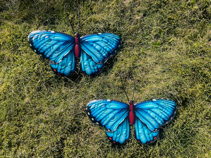 Butterflies X 8 Outdoor Metal Butterfly Garden Wall Art Decoration Blue & Pink