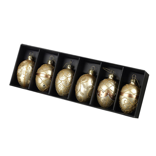 Set Of 6 Gold Glass Oval Baubles