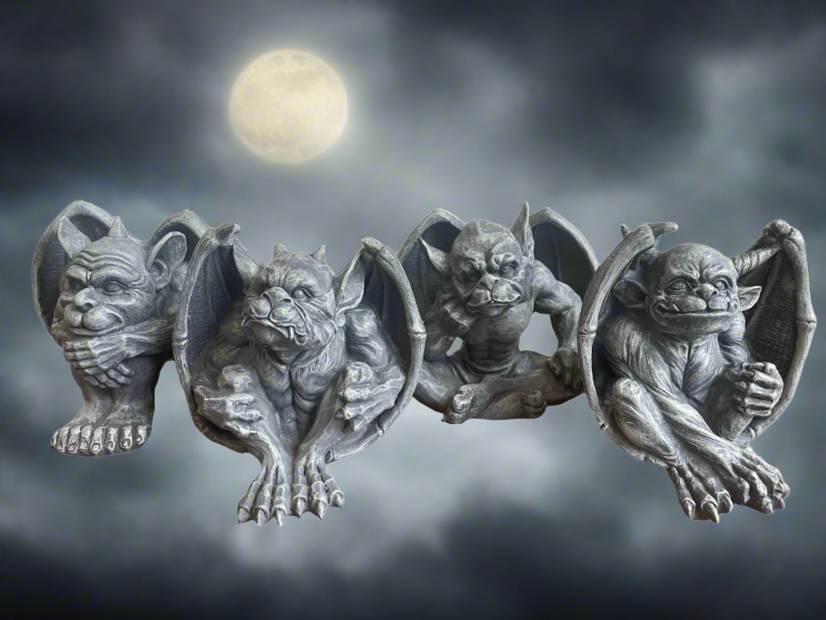 Gargoyle Set Of 4 Figures In Stone Effect Finish All Different Poses