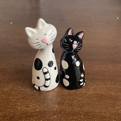 Ceramic Cat Salt & Pepper Pots Black & White Cats Fair Trade