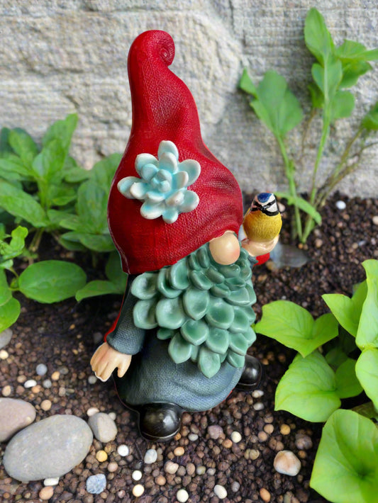 Garden Gonk Figure Red Hat With Blue Tit Bird - Present Days