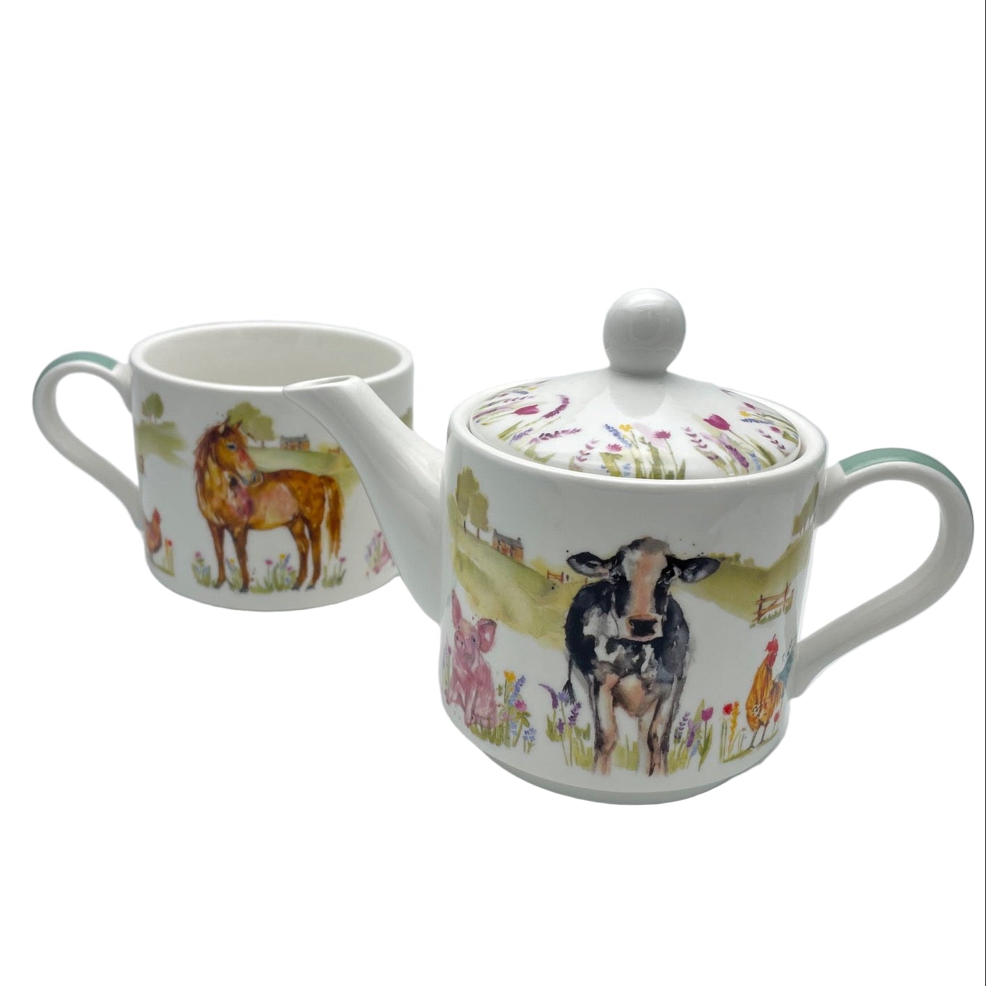 Tea set with decorative teapot and cup on a light gray background