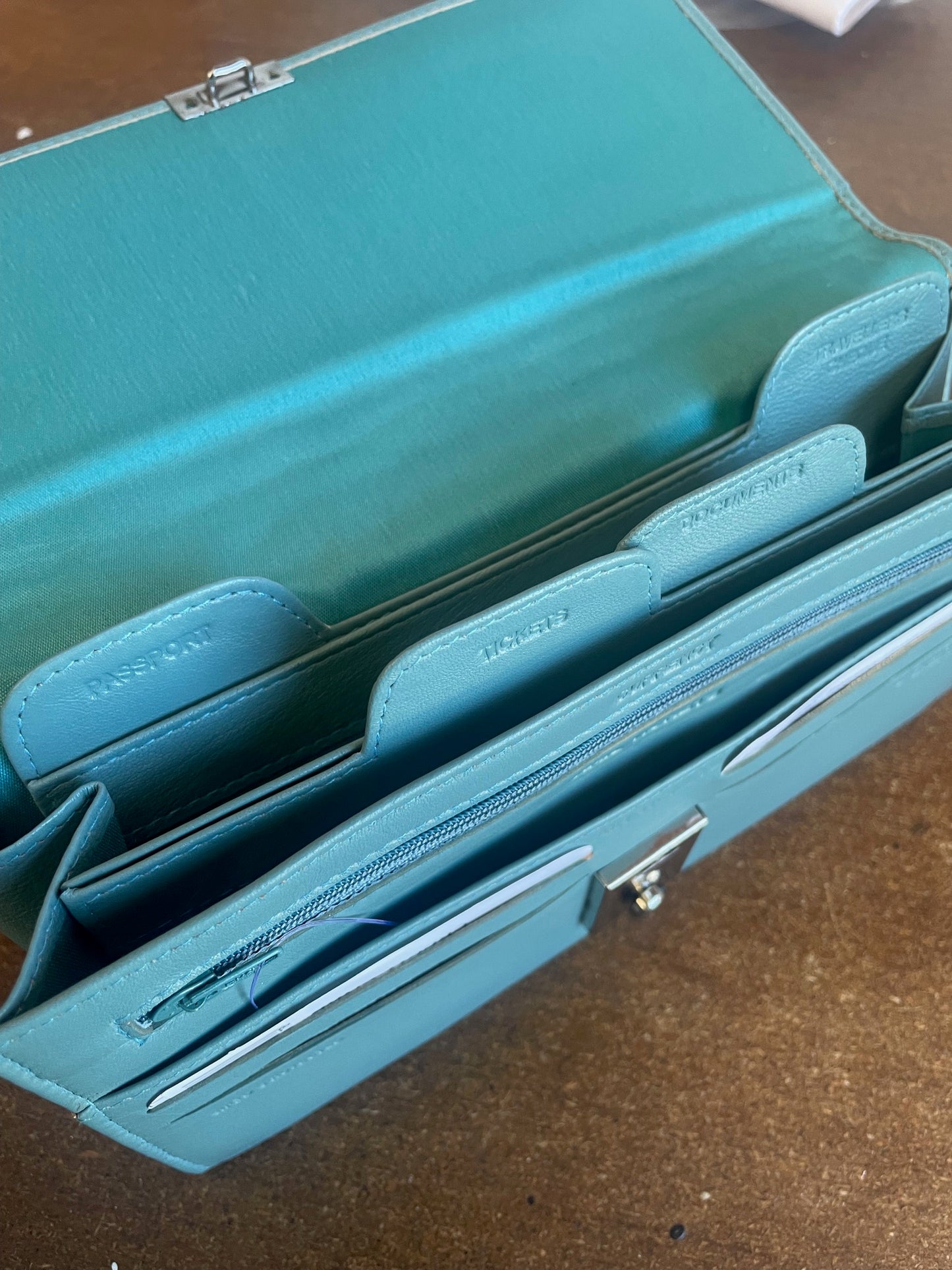 Leather Lockable Travel Wallet & Passport Holder In Sea Blue - Present Days