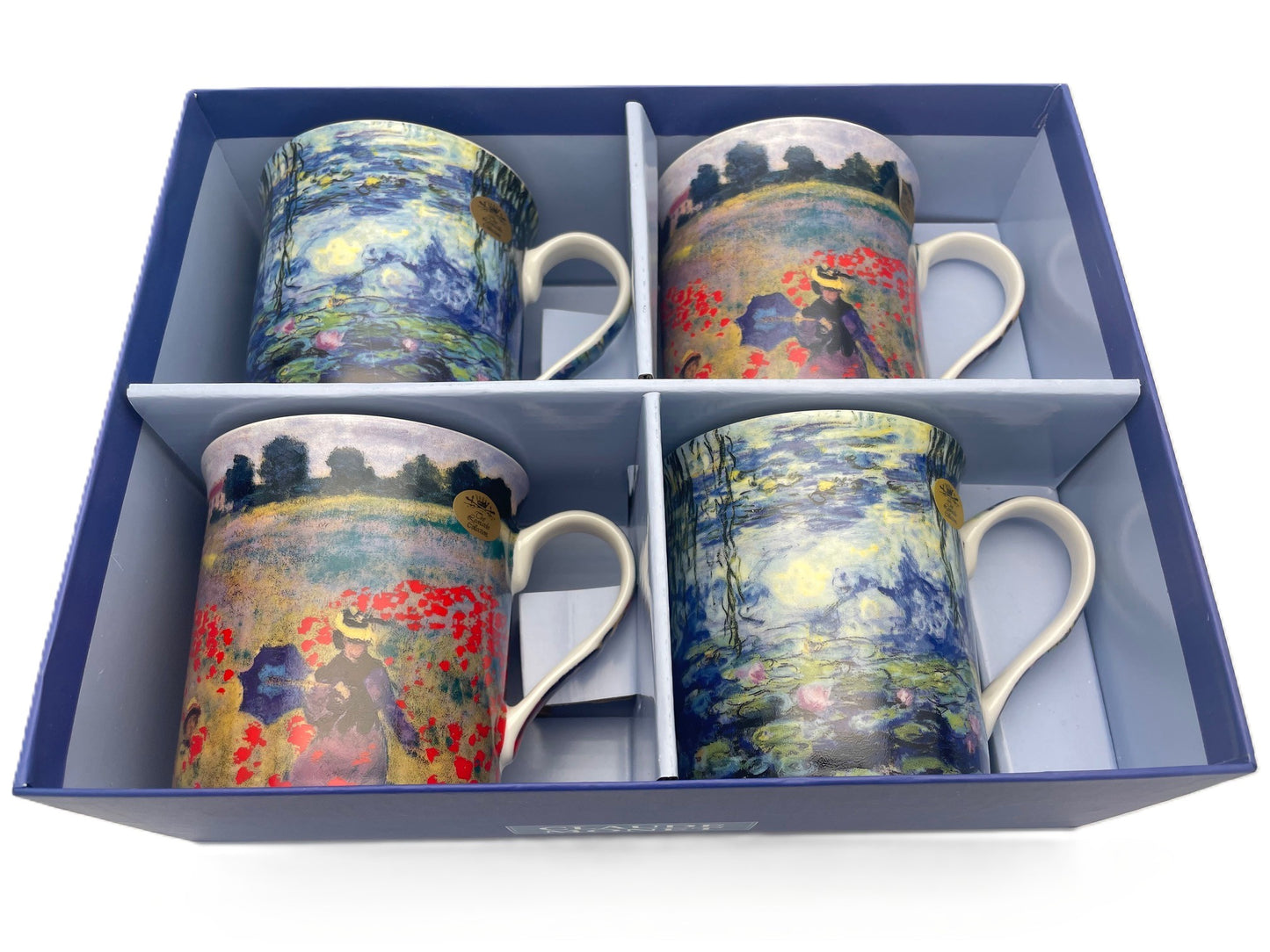 Monet Set of 4 China Mugs 2 Designs Poppies & Water Lily Pond