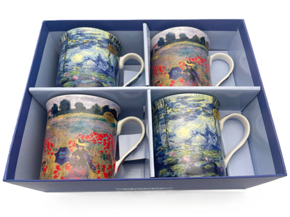 Monet Set of 4 China Mugs 2 Designs Poppies & Water Lily Pond