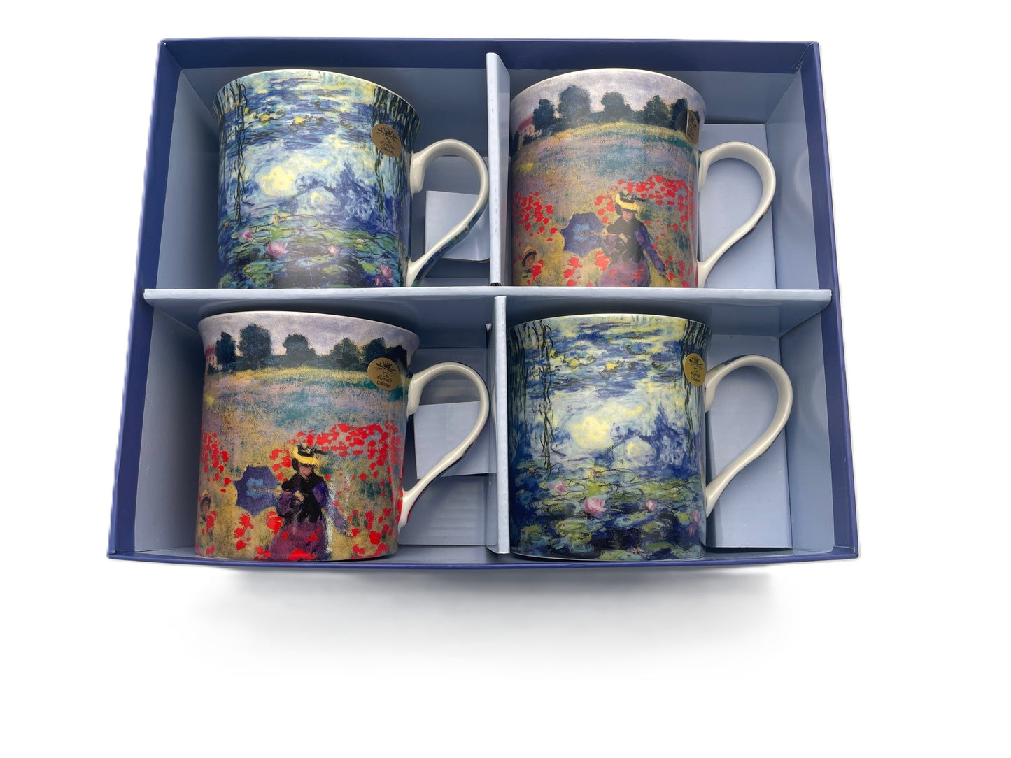 Monet Set of 4 China Mugs 2 Designs Poppies & Water Lily Pond
