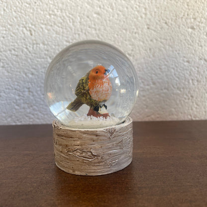 Small Robin Snow Globe On Wood Effect Base - Air Bubble