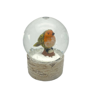Small Robin Snow Globe On Wood Effect Base - Air Bubble