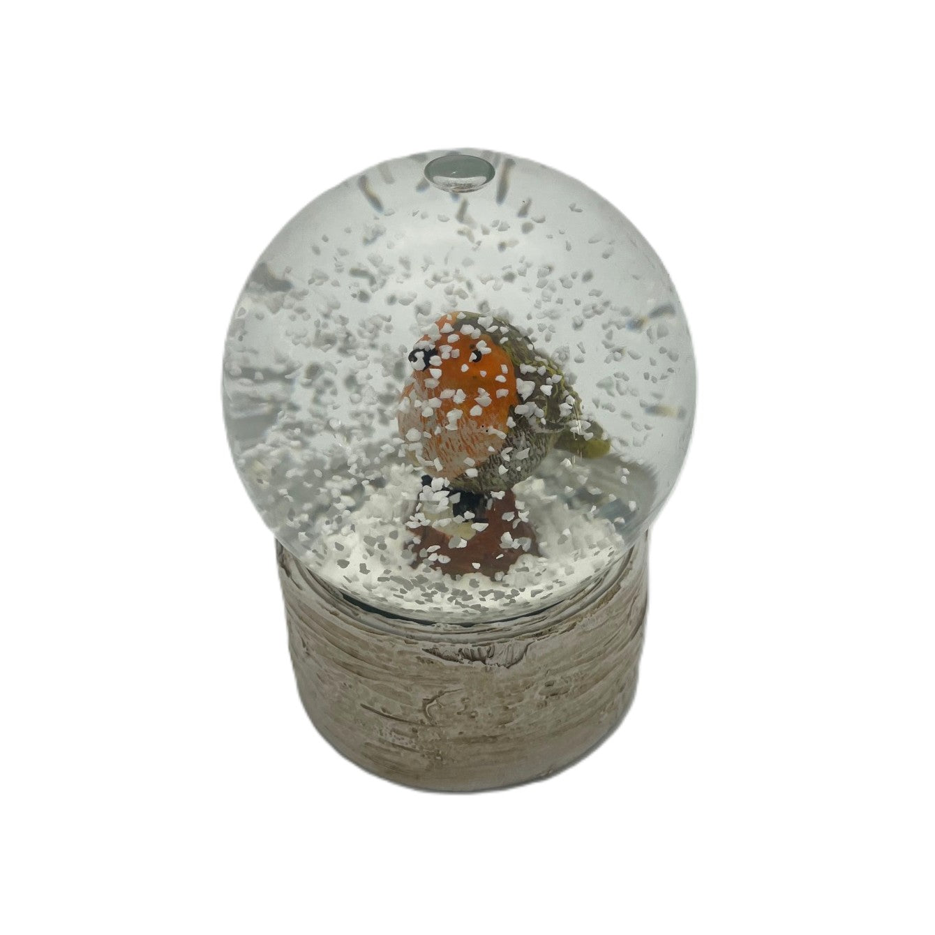 Small Robin Snow Globe On Wood Effect Base - Air Bubble
