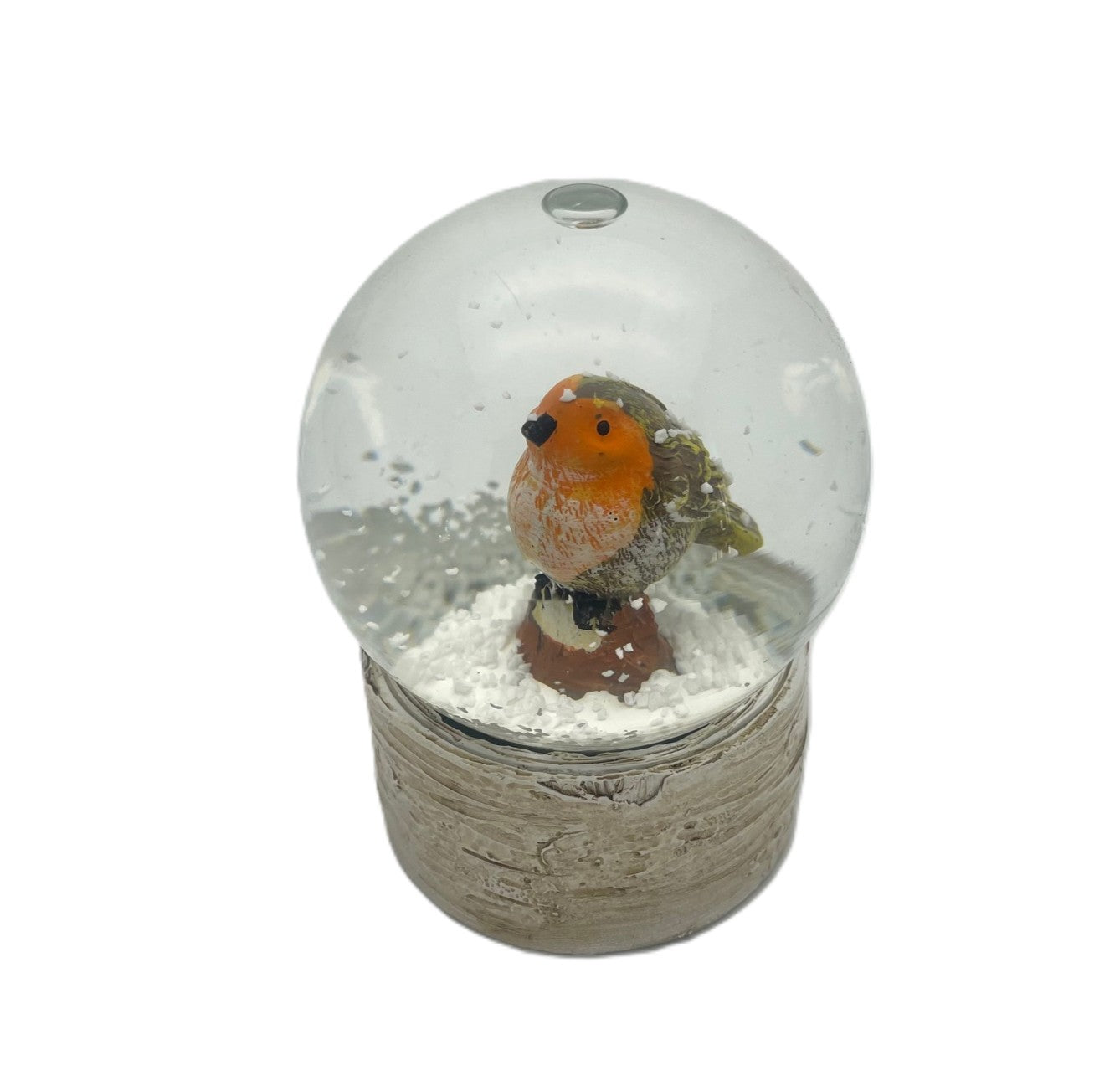 Small Robin Snow Globe On Wood Effect Base - Air Bubble