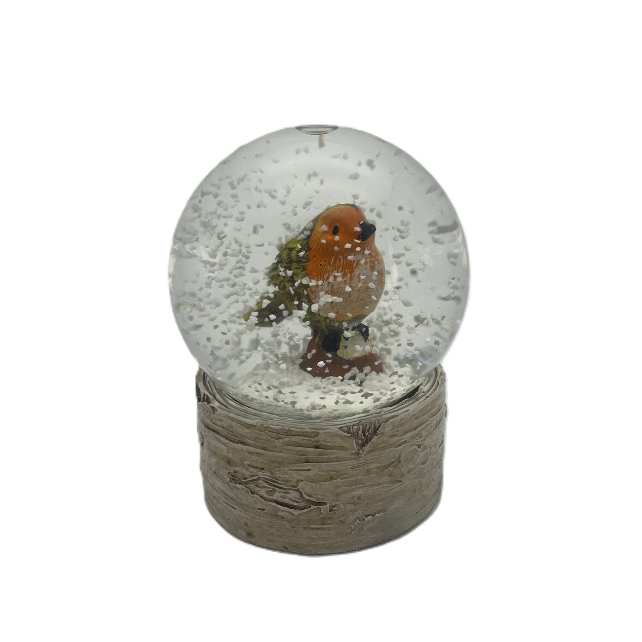 Small Robin Snow Globe On Wood Effect Base - Air Bubble