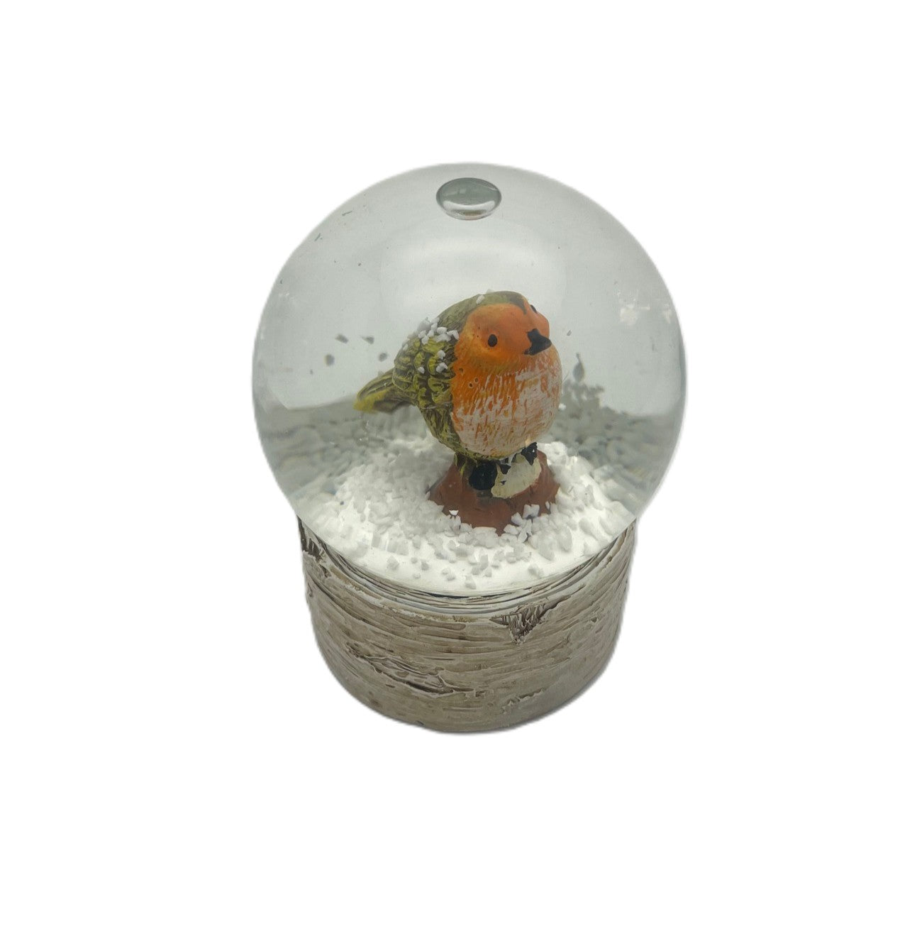 Small Robin Snow Globe On Wood Effect Base - Air Bubble