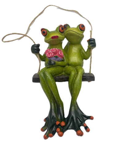 Frog Couple On Swing Hanging Figure