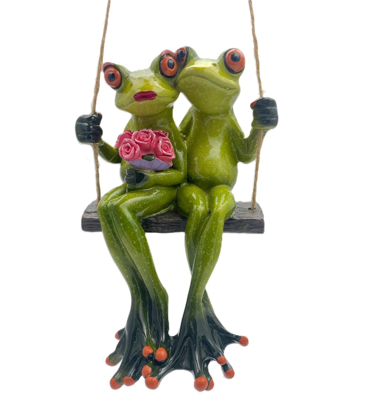 Frog Couple On Swing Hanging Figure