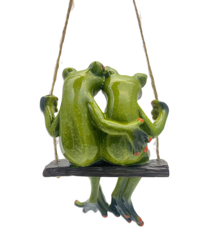 Frog Couple On Swing Hanging Figure