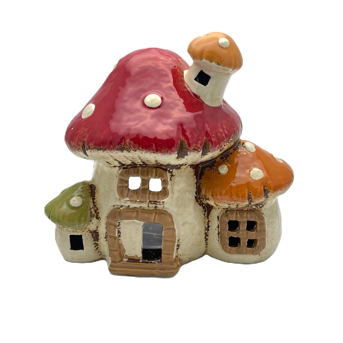 Mushroom Red and White Triple House Tealight Holder