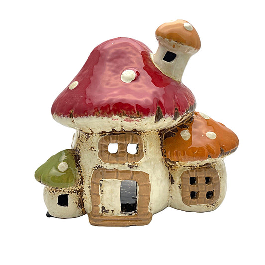 Mushroom Red and White Triple House Tealight Holder