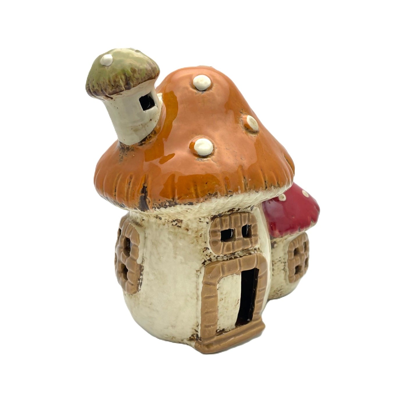 Mushroom Red and Orange Double House Tealight Holder