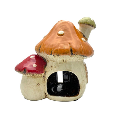 Mushroom Red and Orange Double House Tealight Holder