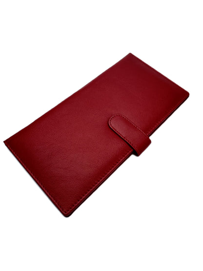 Leather Travel Wallet & Passport Holder With Tab Closure In Red