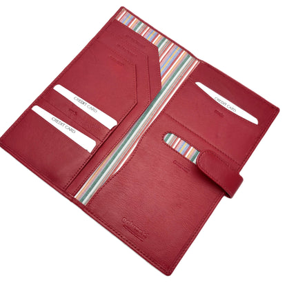 Leather Travel Wallet & Passport Holder With Tab Closure In Red