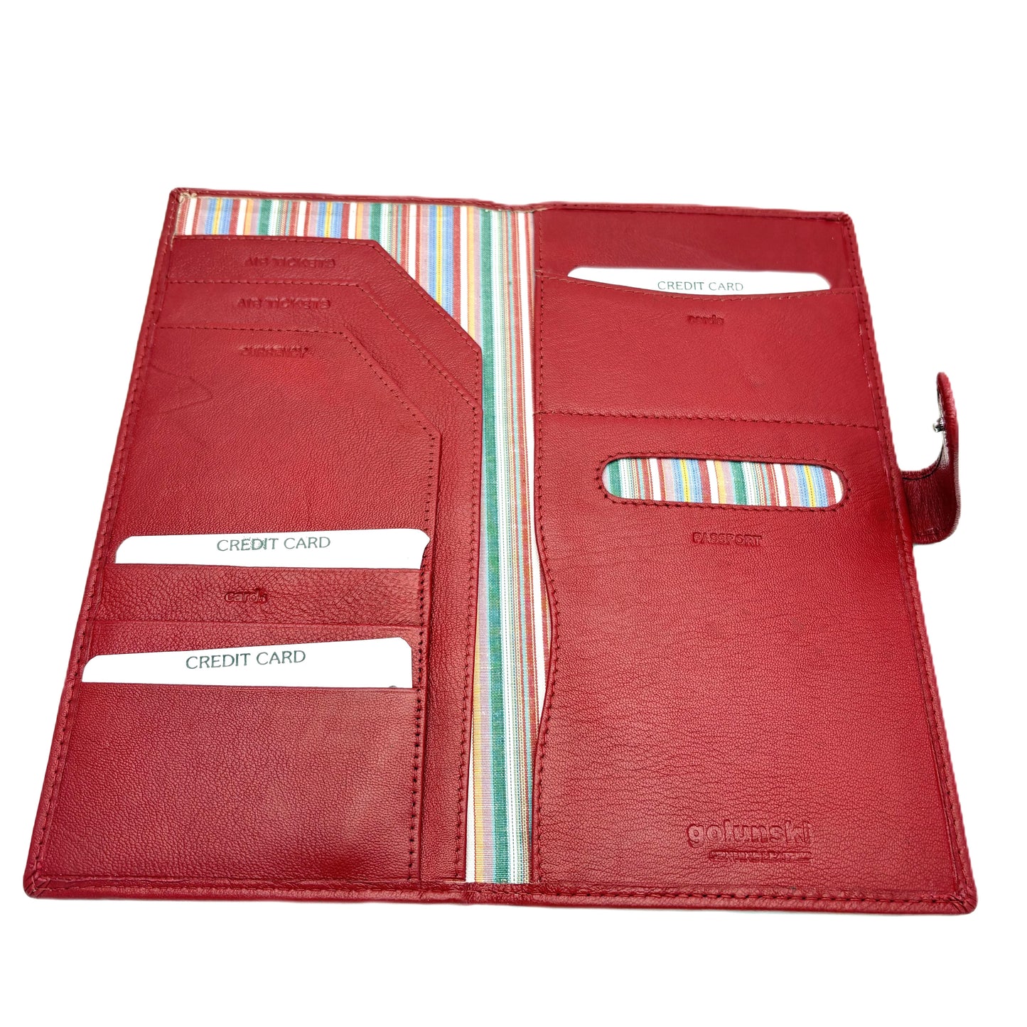Leather Travel Wallet & Passport Holder With Tab Closure In Red