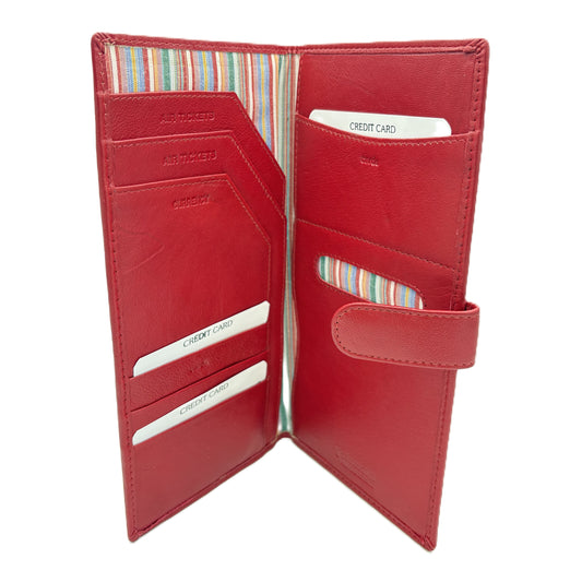 Leather Travel Wallet & Passport Holder With Tab Closure In Red