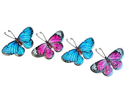 Butterflies X 8 Outdoor Metal Butterfly Garden Wall Art Decoration Blue & Pink