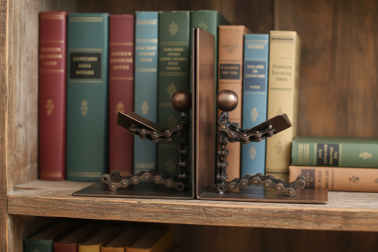 Sitting Figures Reading Bookends Made From Recycled Bike Chain Bronze Coloured Fair Trade