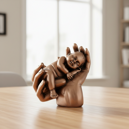 Sweet Dreams Cold Cast Bronze Baby In Hands Sculpture Figurine