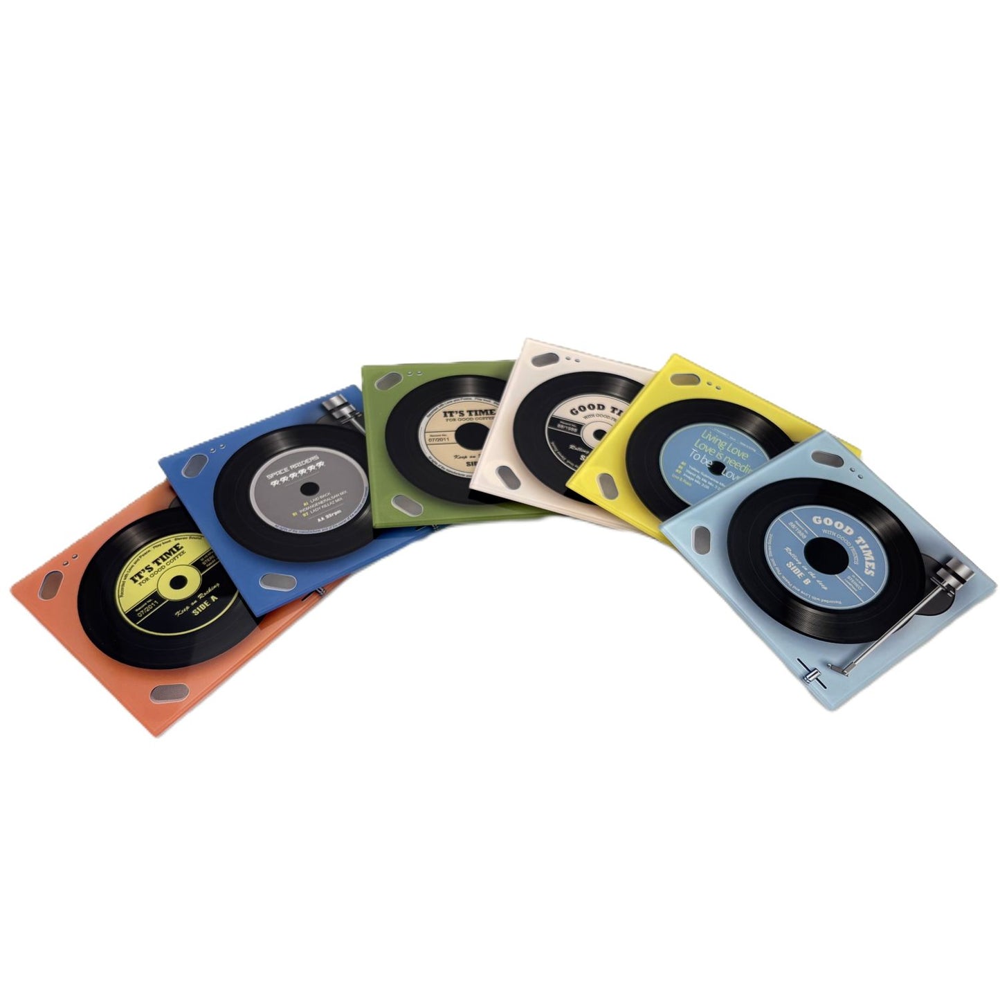 Record On Player Design Square Glass Drink Coasters Set of 6
