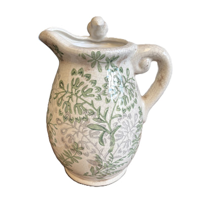 Song Bird Flower Jug Vintage Style Crackle Glaze Finish