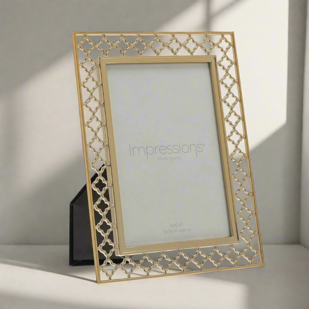 Gold Coloured Lattice Cut Metal Photo Frame 4'' x 6''